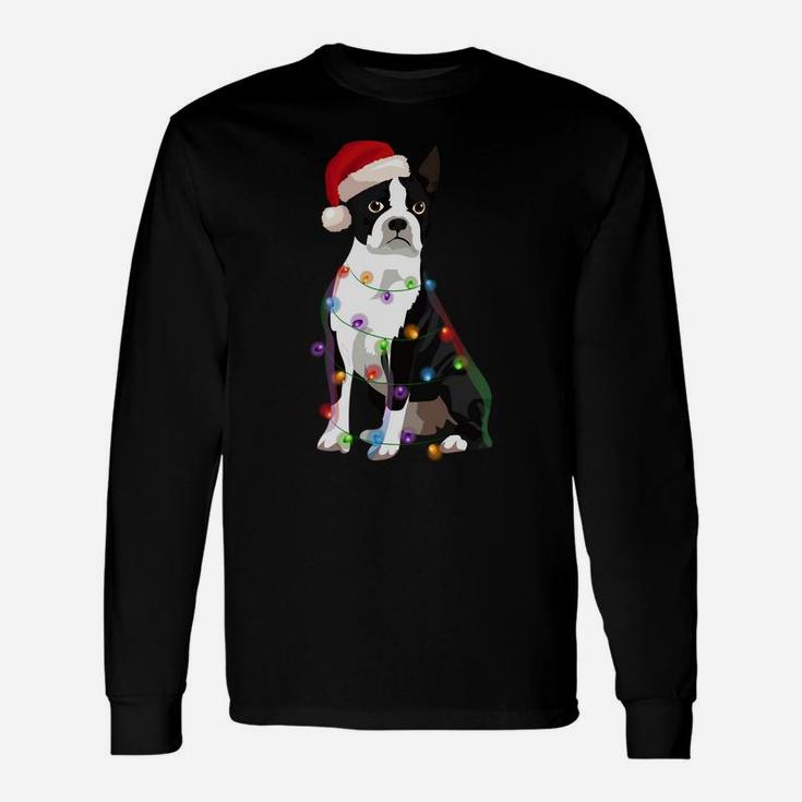 Boston Terrier Bostie Christmas Lights Xmas Dog Lover Sweatshirt Unisex Long Sleeve