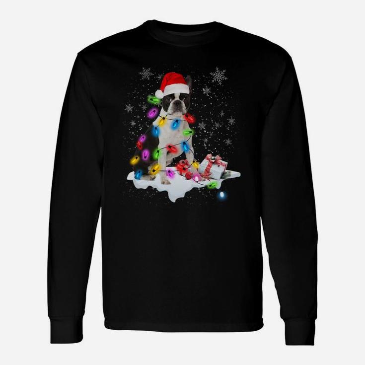 Boston Terrier Dog Santa Christmas Dog Lovers Xmas Lights Sweatshirt Unisex Long Sleeve