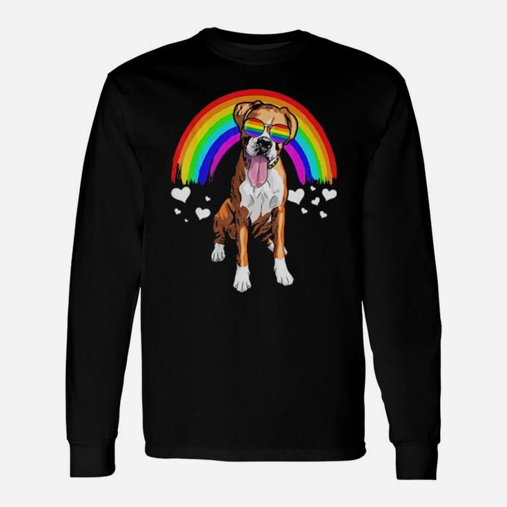 Boxer Dog Rainbow Sunglasses Gay Pride Lgbt Long Sleeve T-Shirt