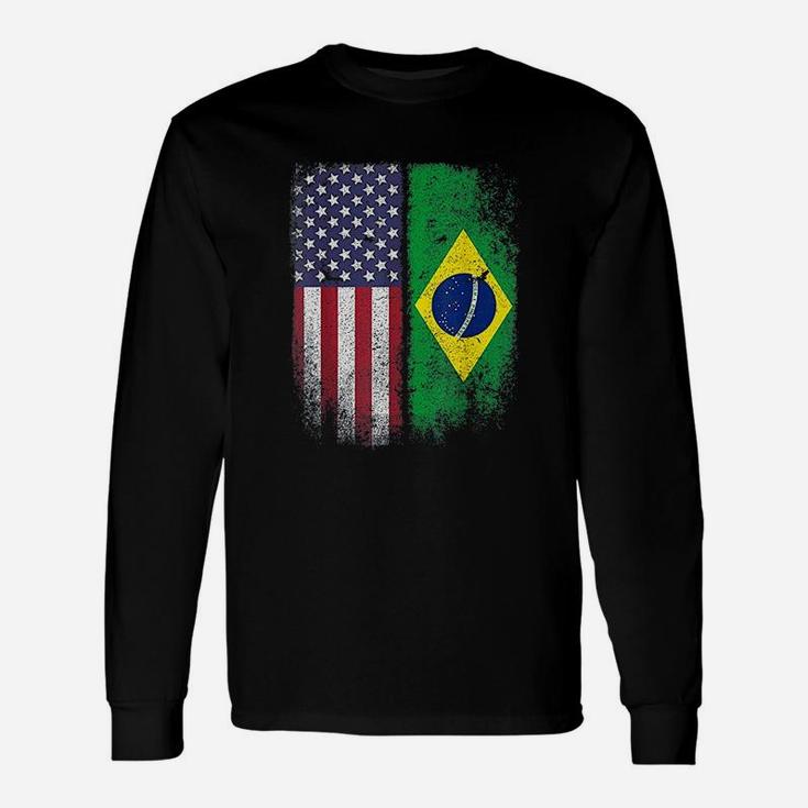 Brazil Usa Flag Brazilian American Unisex Long Sleeve