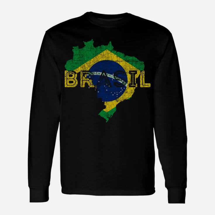 Brazilian Map And Flag Souvenir - Distressed Brazil Unisex Long Sleeve