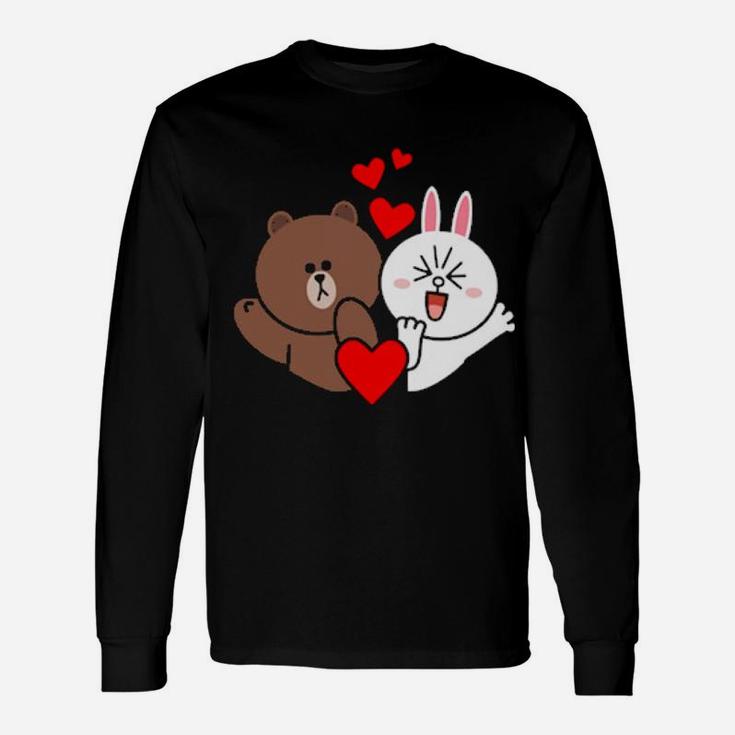 Brown Bear Cony Bunny Rabbit Love & Kisses For You Valentine Long Sleeve T-Shirt