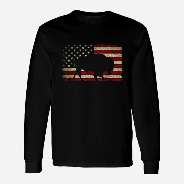 Buffalo American Flag Usa Unisex Long Sleeve