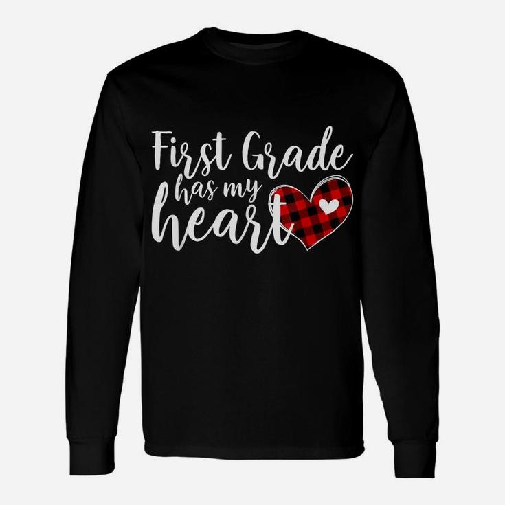 Buffalo Plaid 1St First Grade Has My Heart Teacher Valentine Unisex Long Sleeve
