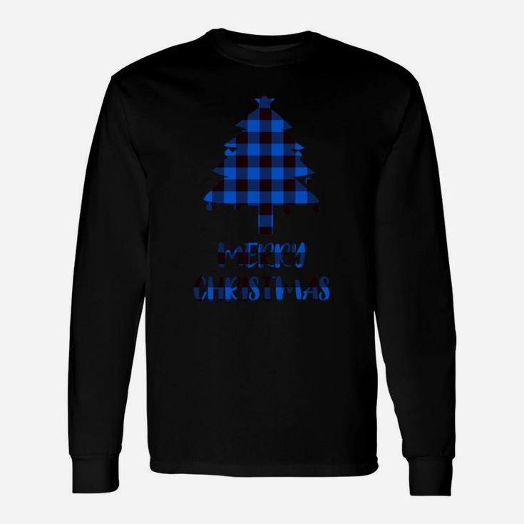 Buffalo Plaid Christmas Tree Design Blue Sweatshirt Unisex Long Sleeve