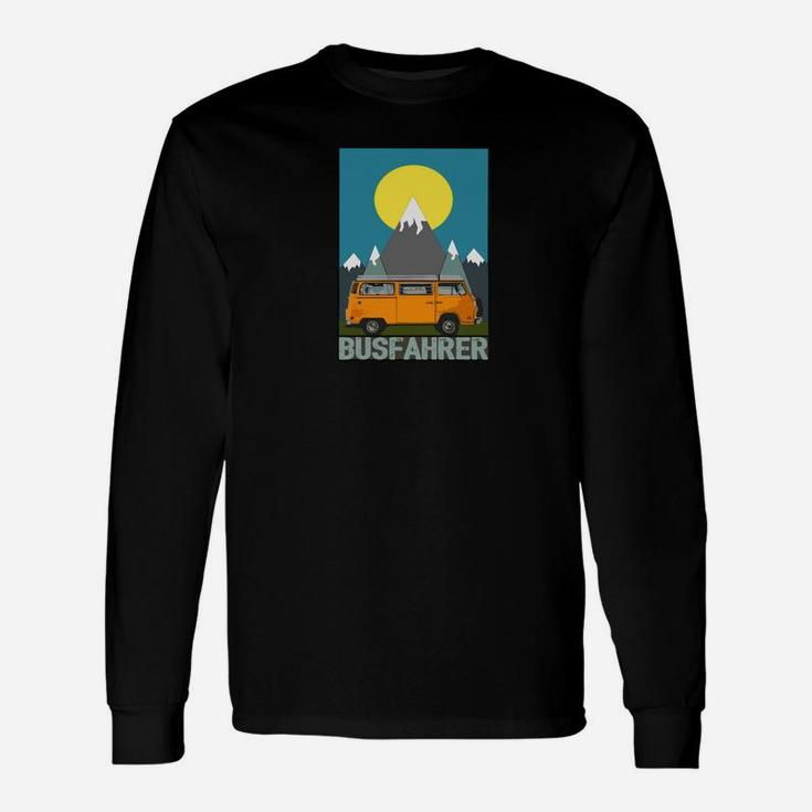 Busfahrer Berge Sonnenuntergang Langarmshirts, Kreatives Design für Busliebhaber