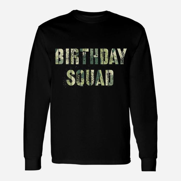 Camouflage Theme Birthday Party Squad Military Hunting Blue Unisex Long Sleeve