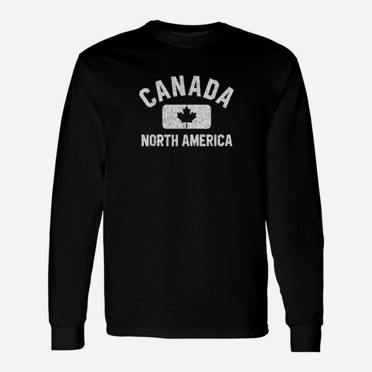 Canada Gym Style Maple Leaf Red With Distressed White Long Sleeve T-Shirt