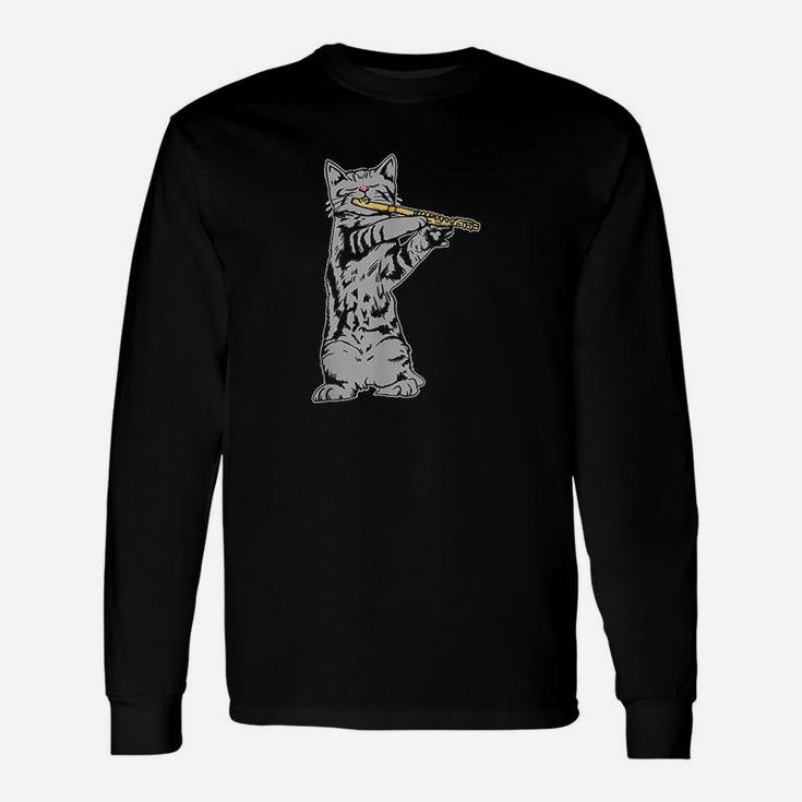 Cat Playing Flute Cool Musician Marching Band Unisex Long Sleeve