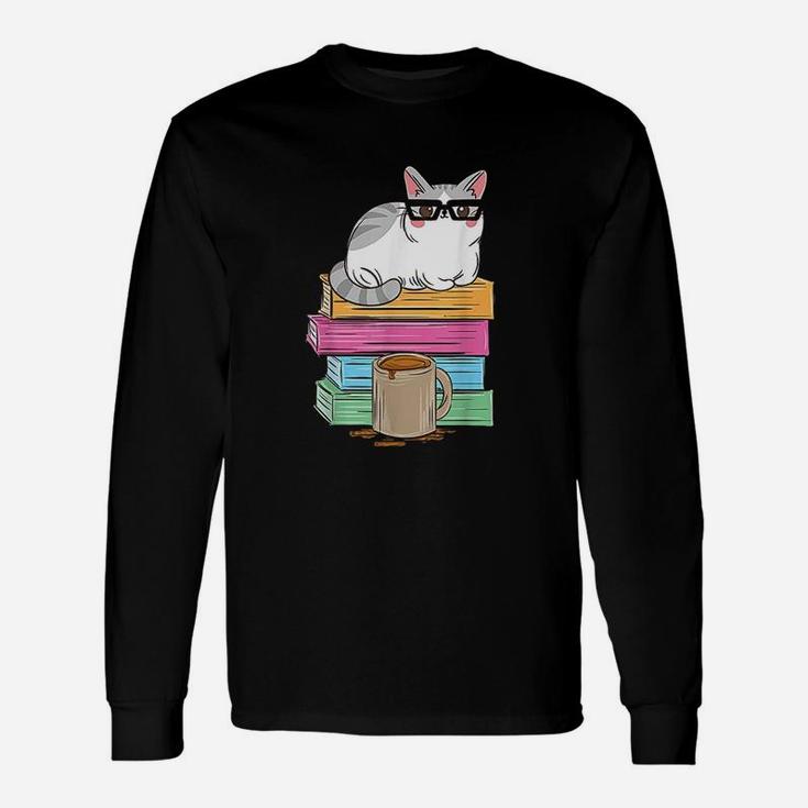 Cat Reading Coffee Unisex Long Sleeve