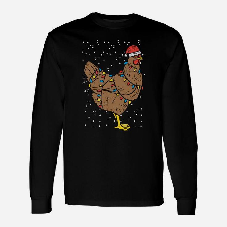 Chicken Santa Hat Christmas Lights Funny Xmas Animal Gift Sweatshirt Unisex Long Sleeve