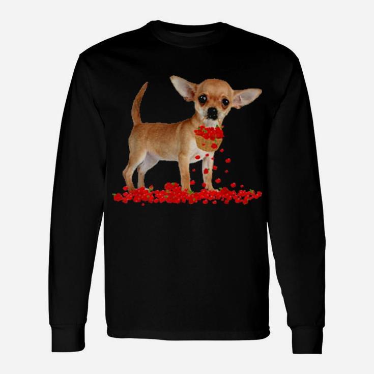 Chihuahua Valentine's Day Dog Dad Dog Mom Flowers Long Sleeve T-Shirt