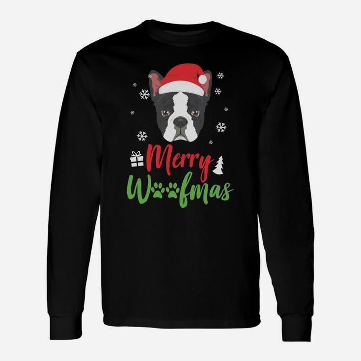 Christmas Dog Boston Terrier Merry Woofmas Gift Sweatshirt Unisex Long Sleeve