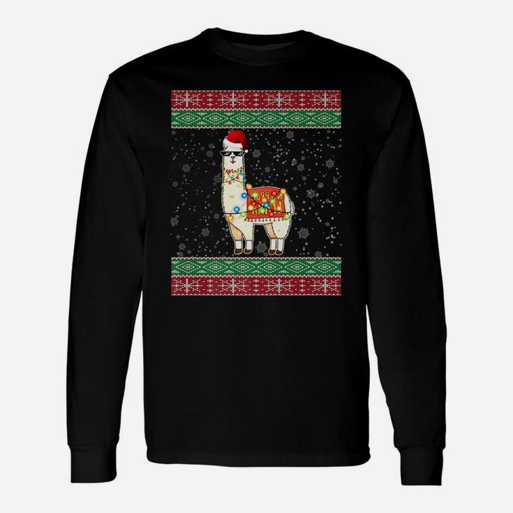 Christmas Llama Santa Hat Ugly Xmas Tree Alpaca Unisex Long Sleeve