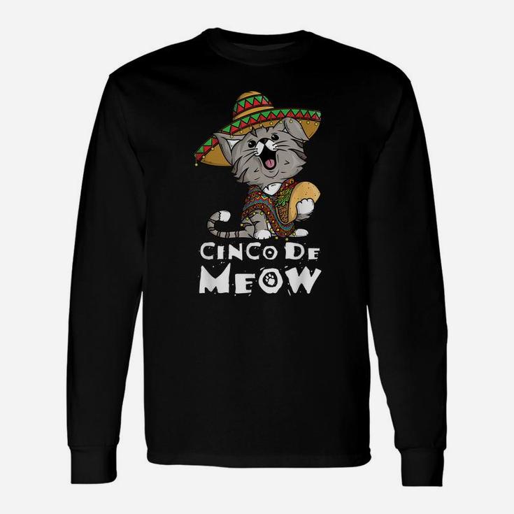Cinco De Meow Shirt With Smiling Cat Taco And Sombrero Unisex Long Sleeve