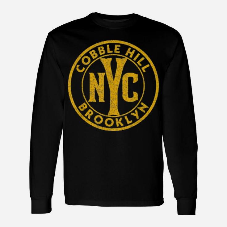 Cobble Hill Brooklyn Vintage Nyc Sign Distressed Amber Print Long Sleeve T-Shirt