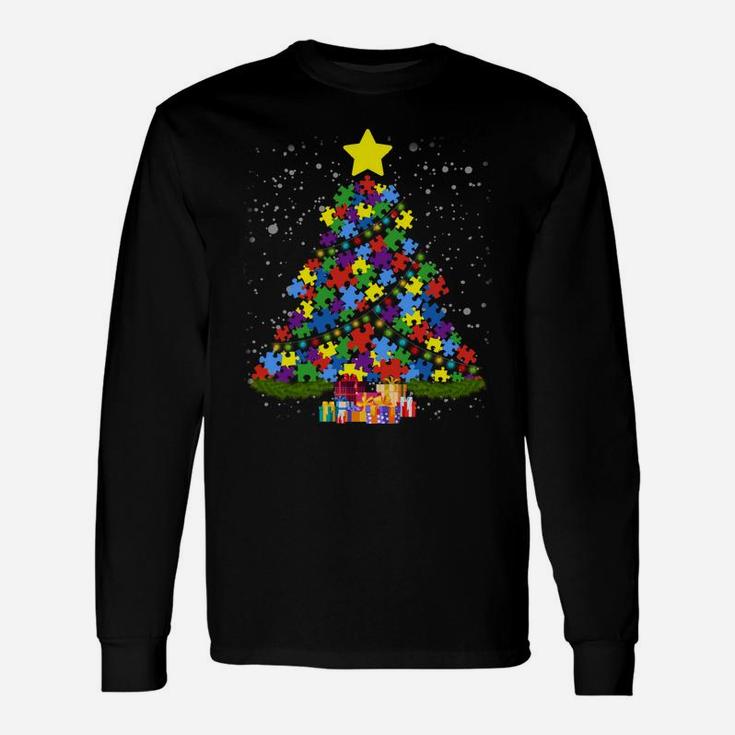 Colorful Autism Awareness Christmas Tree Design Gifts Unisex Long Sleeve
