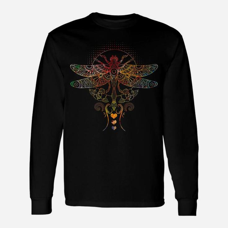Colorful Mandala Dragonfly  - Lotus Flower Tee Unisex Long Sleeve