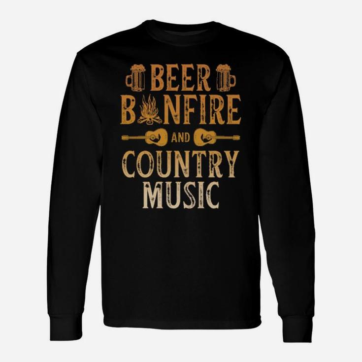 Country Music With Bonfire Beer For Guitar Player Long Sleeve T-Shirt
