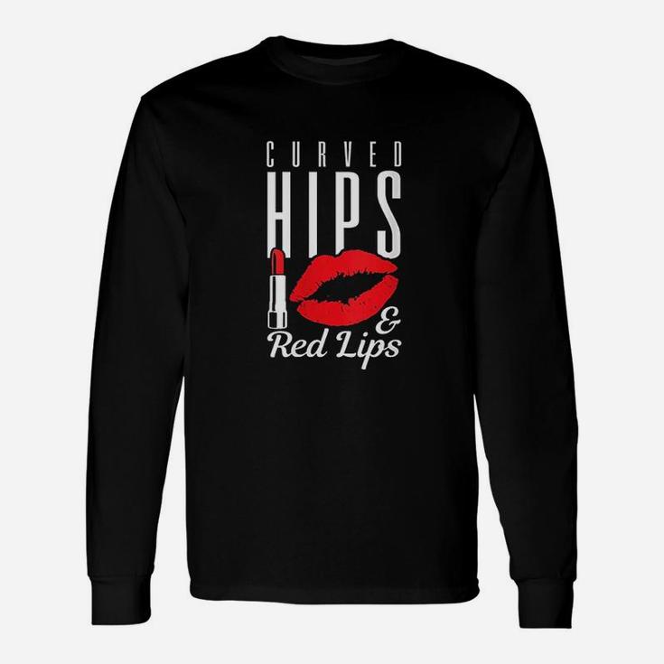 Curved Hips N Red Lips Makeup Lover Curvy Beauty Gift Unisex Long Sleeve
