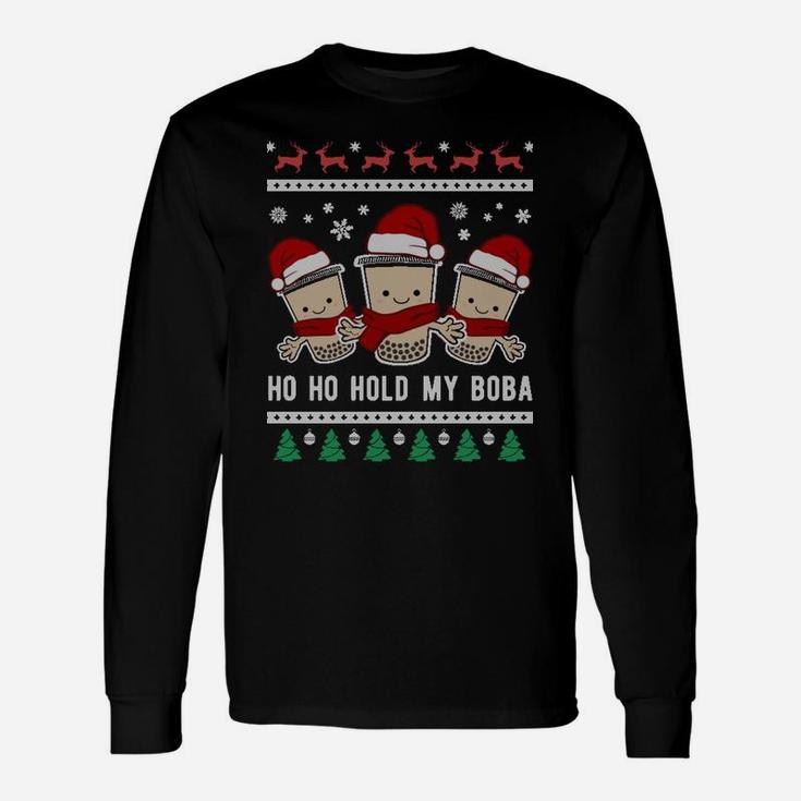 Cute Boba Xmas Hold Bubble Milk Tea Ugly Christmas Sweatshirt Unisex Long Sleeve