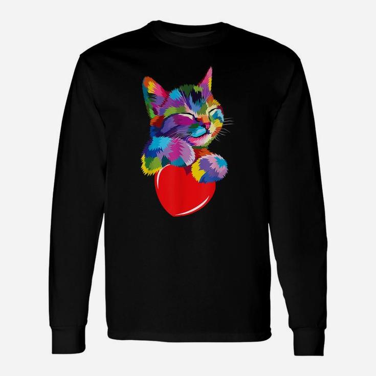 Cute Cat Gift For Kitten Lovers Colorful Art Kitty Adoption Unisex Long Sleeve