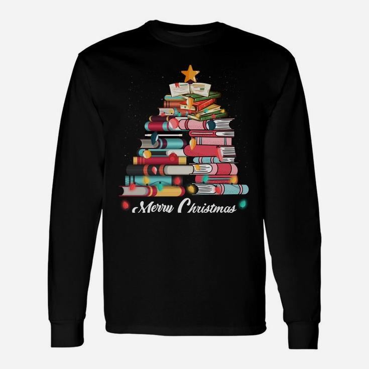 Cute Christmas Tree Books Clothing Book Lover Gifts Holiday Sweatshirt Unisex Long Sleeve