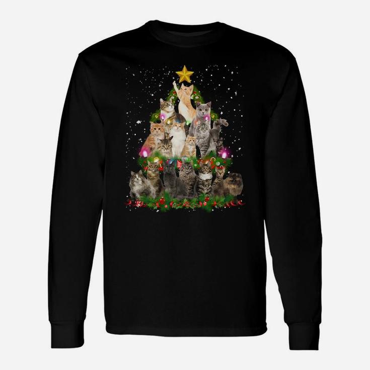 Cute Christmas Tree Cats Deco Lights Funny Cat Xmas Gift Sweatshirt Unisex Long Sleeve
