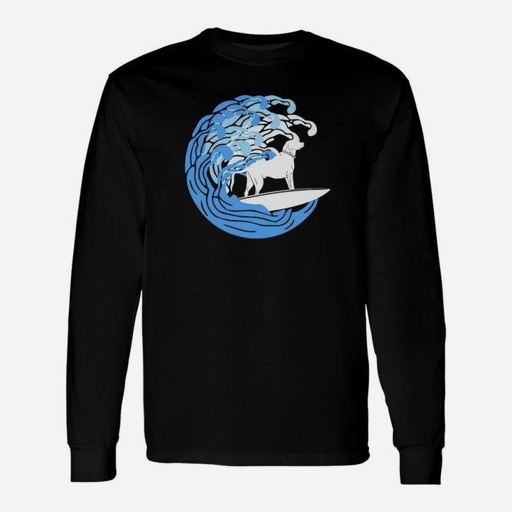 Cute Dog Surfer Shirt, Surfing Puppy Tee For Pet Owner Unisex Long Sleeve