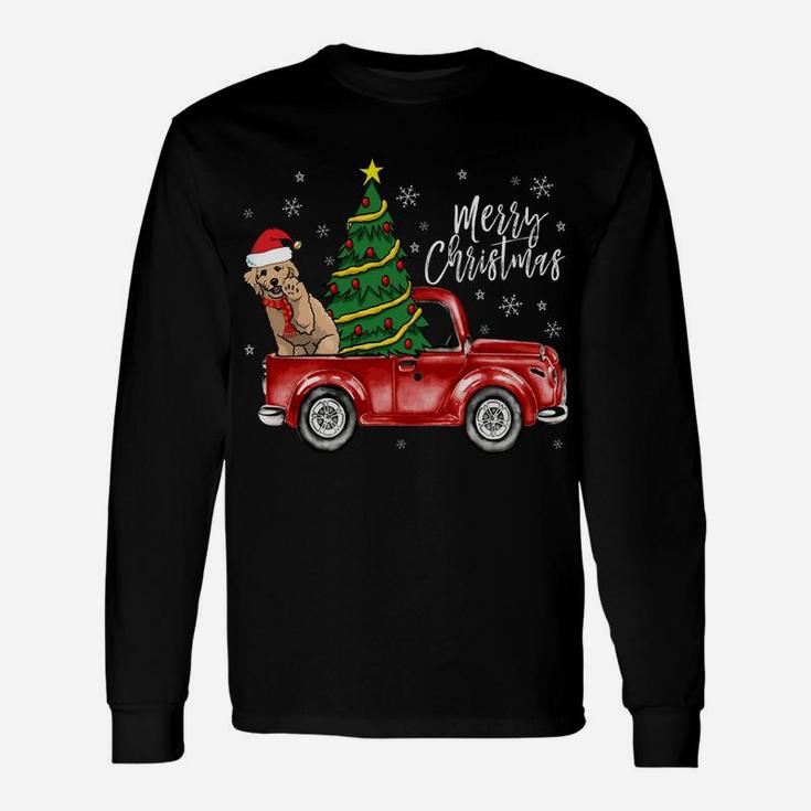 Cute Doodle Dog Truck Merry Christmas Dog Lover Xmas Sweatshirt Unisex Long Sleeve