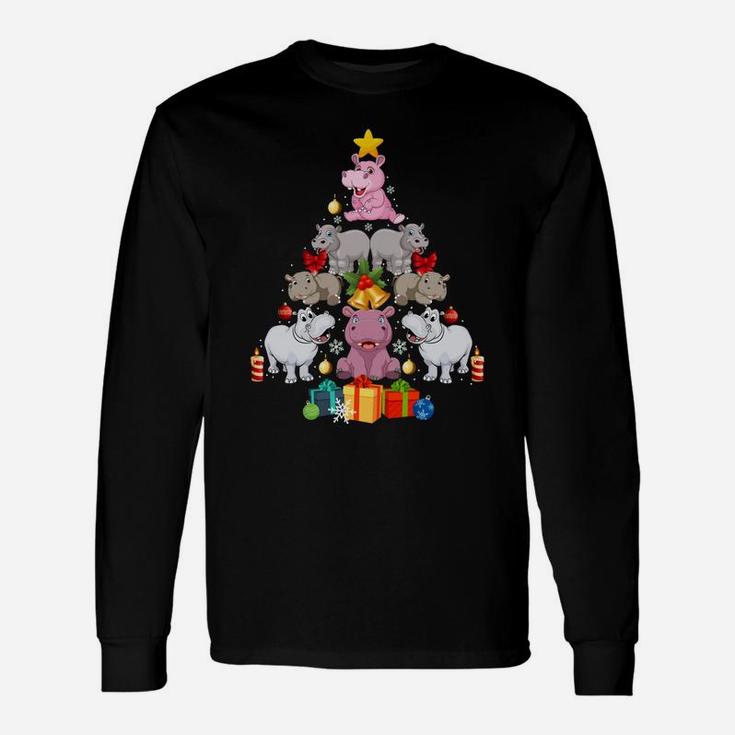 Cute Hippo Christmas Tree Hippopotamus Christmas Xmas Gift Sweatshirt Unisex Long Sleeve