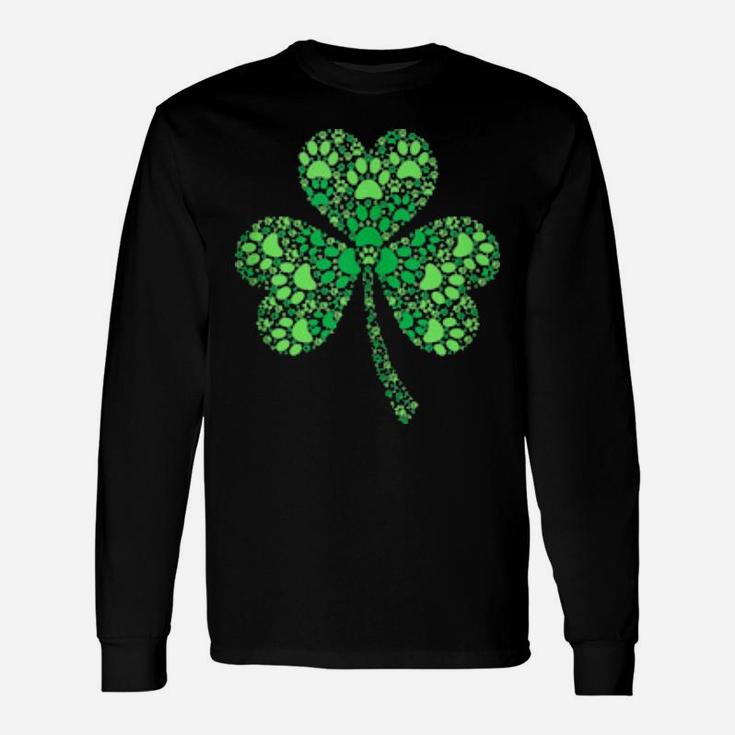 Cute Irish Shamrock Dog Paw Heart St Patrick's Day Long Sleeve T-Shirt
