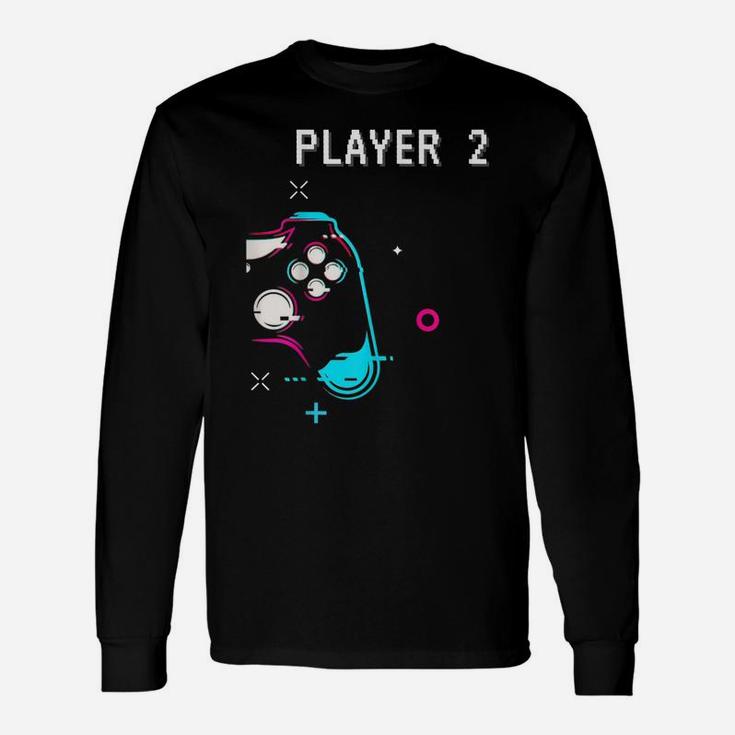 Cute Player 1 & Player 2 Matching Couple Tshirt Gamer Unisex Long Sleeve