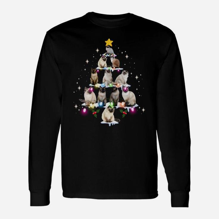 Cute Siamese Cats Tree Tee - Merry Christmas Cat Lover Gift Sweatshirt Unisex Long Sleeve