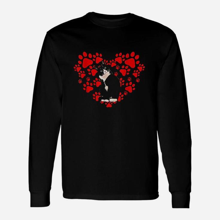 Cute Tuxedo Valentines Day Hearts For Cat Lovers Unisex Long Sleeve