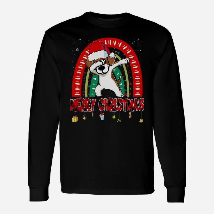 Dabbing Beagle Dog Boho Rainbow Funny Merry Christmas Sweatshirt Unisex Long Sleeve