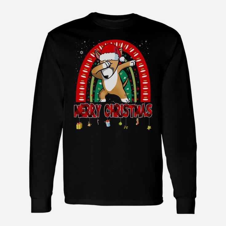 Dabbing Bull Terrier Dog Boho Rainbow Funny Merry Christmas Unisex Long Sleeve