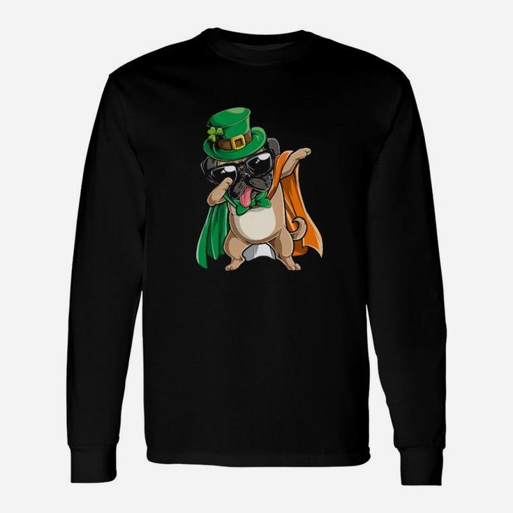 Dabbing Pug Dog Irish Flag St Patricks Day Long Sleeve T-Shirt