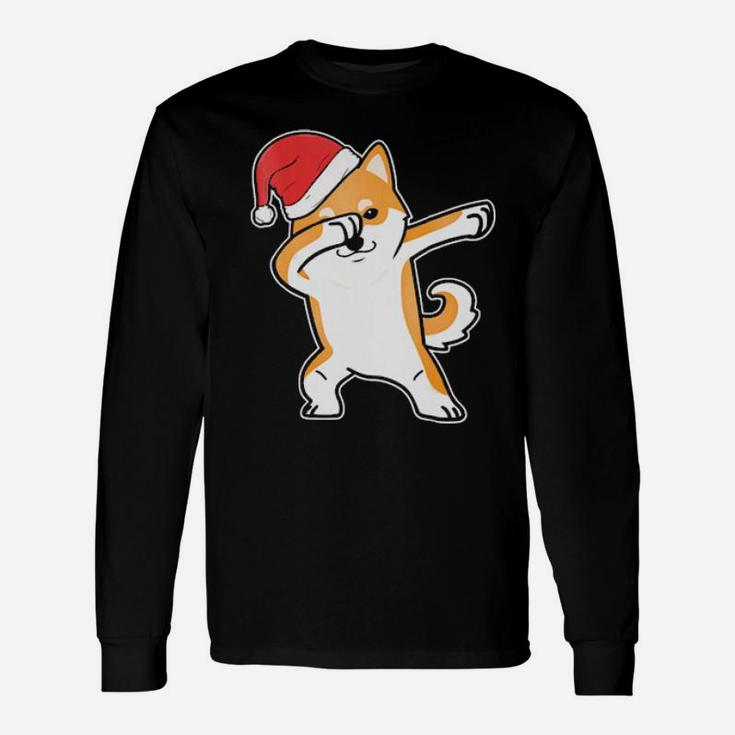 Dabbing Shiba Inu Dog Meme Dab Santa For Xmas Long Sleeve T-Shirt