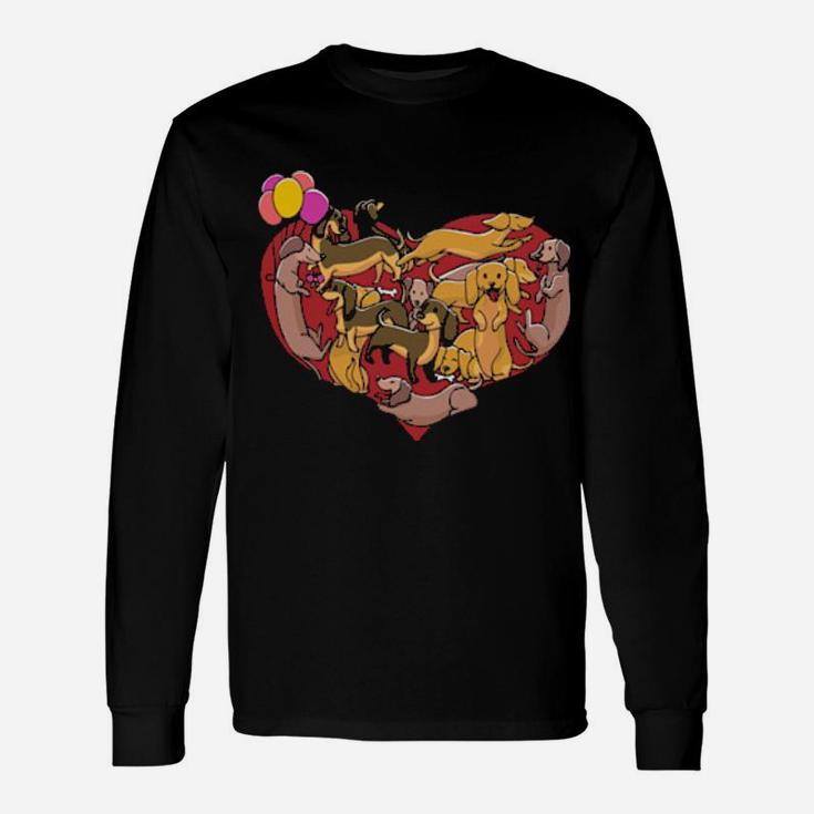 Dachshund Heart Shape Dog Lovers Valentines Day Long Sleeve T-Shirt