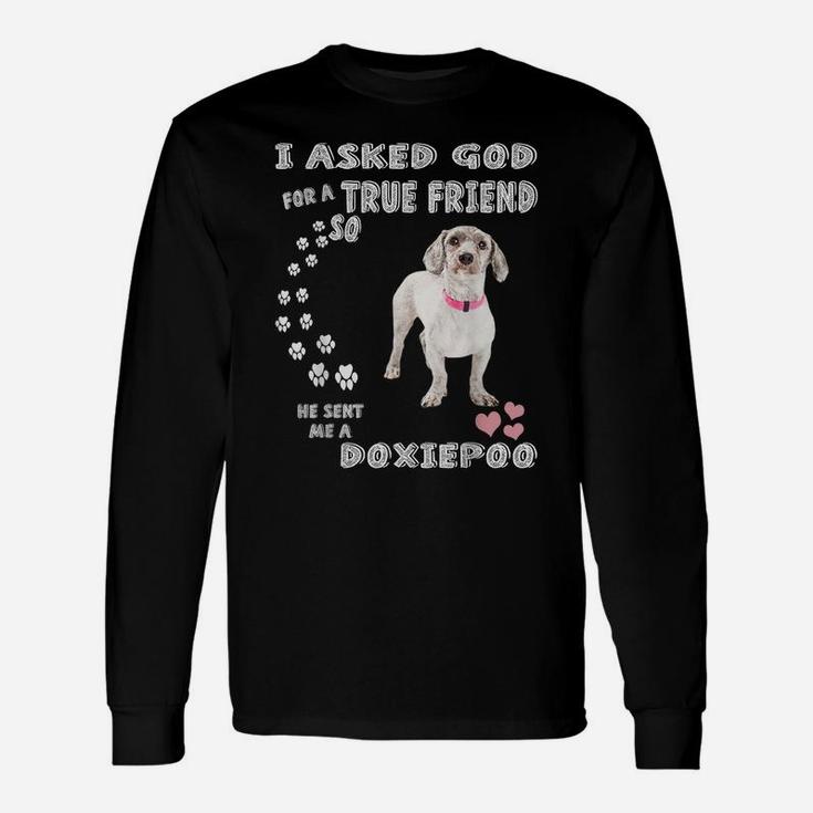 Dachshund Poodle Dog Mom, Doxiedoodle Dad Art, Cute Doxiepoo Unisex Long Sleeve