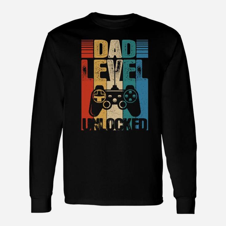 Dad Level Unlocked Pregnancy Announcement Retro Long Sleeve T-Shirt
