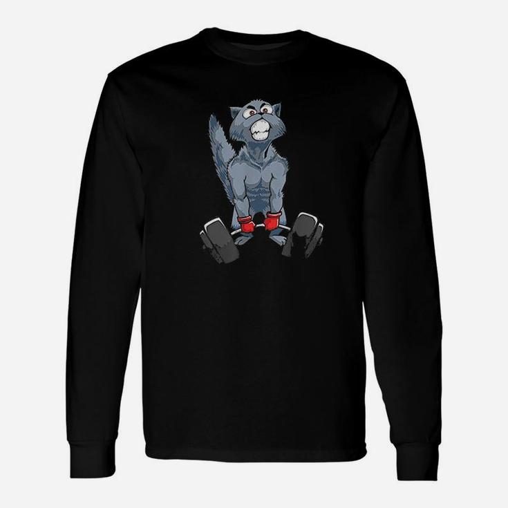 Deadlifting Cat Weightlifters Gym Workout Unisex Long Sleeve