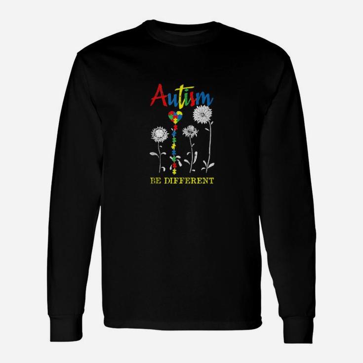 Be Different Autism Awareness Puzzle Heart Sunflower Long Sleeve T-Shirt