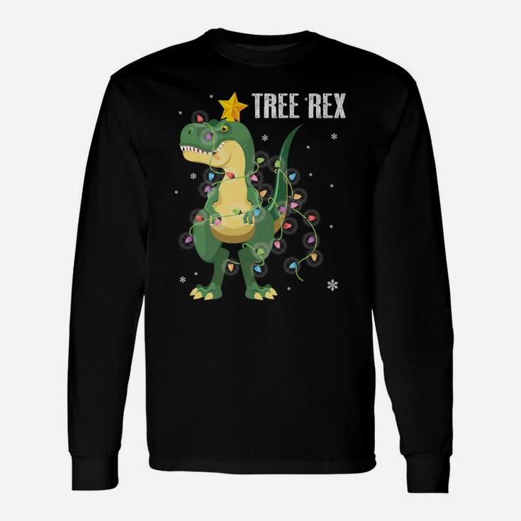Dinosaur With Christmas Lights Dancing Snow Tree Xmas Rex Unisex Long Sleeve