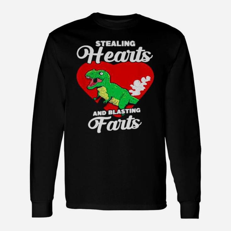 Dinosaurs Stealing Hearts And Blasting Farts Valentines Day Long Sleeve T-Shirt