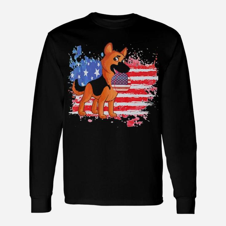 Distressed American Flag German Shepherd Long Sleeve T-Shirt