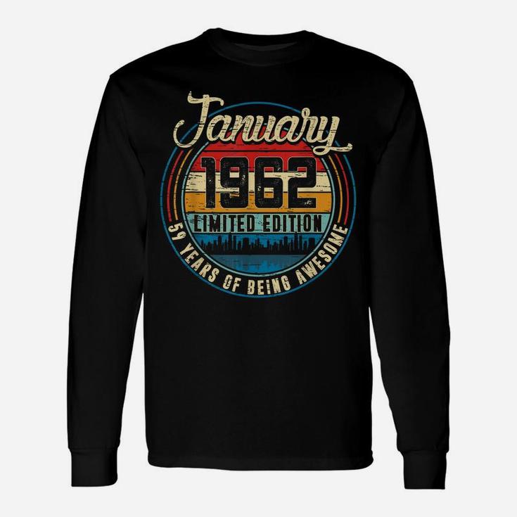 Distressed Retro January 1962 59Th Birthday Gift 59 Yrs Old Unisex Long Sleeve
