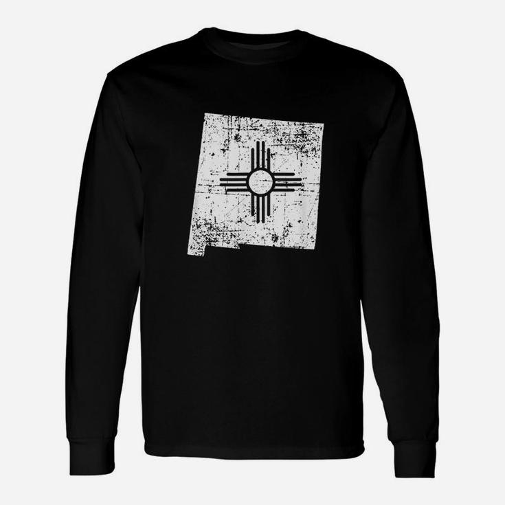 Distressed White New Mexico Flag Map Outline Unisex Long Sleeve