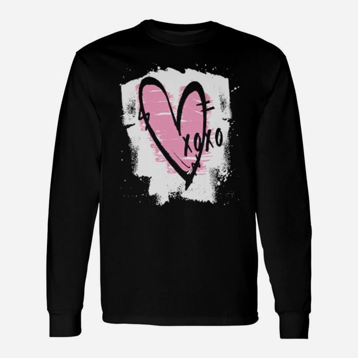 Distressed Xoxo Pink Heart Long Sleeve T-Shirt
